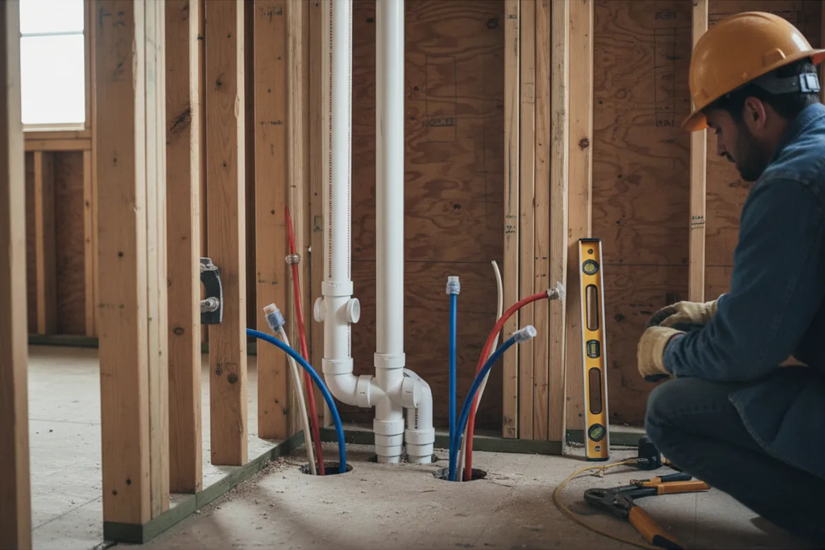 Drain and supply rough-in during Leak Detection in New Florence
